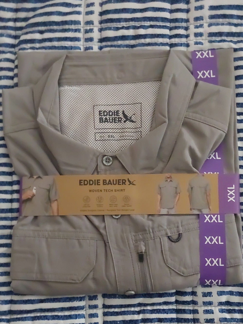 Eddie Bauer Short Sleeve Woven Tech Shirt in Light Taupe
